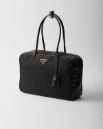 Large Re-Nylon and Leather Top-Handle Bag With Padlock - Image 2
